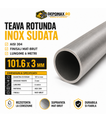 Teava rotunda inox sudata AISI 304, 101.6 x 3 mm, 6 metri Teava rotunda inox sudata AISI 304, 101.6 x 3 mm, 6 metri